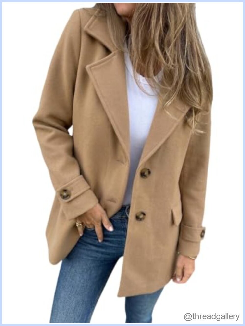 Wool Blend Pea Coat Mid Length Notch Lapel Single Breasted